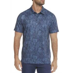 NEW FLAGS & ANTHEM montauk botanical performance polo shirt in navy combo